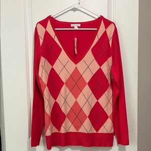 NWT New York & Company Argyle V-Neck Sweater Size Large